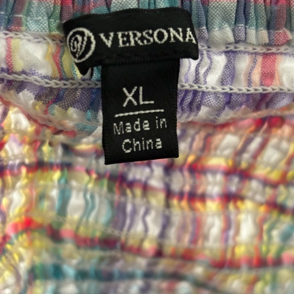 Versona Size XL Colorful Plaid Ruched Ruffle Smocked Cropped Tank Top - Picture 3 of 4